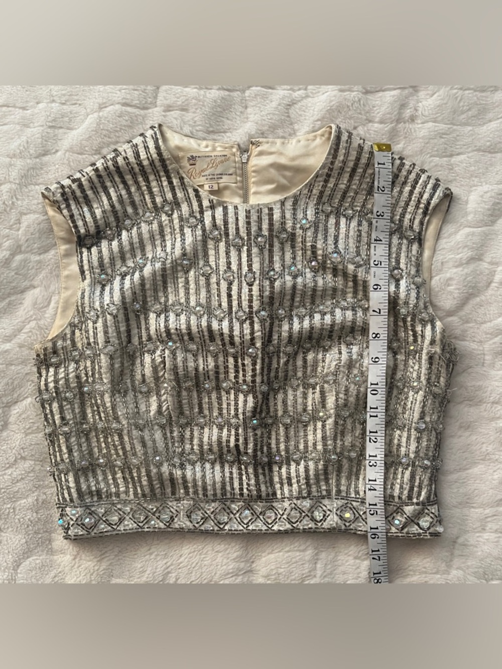 Rare Vintage 40-50’s embellished beaded crop top with faux diamond crystals.S - Picture 5 of 13